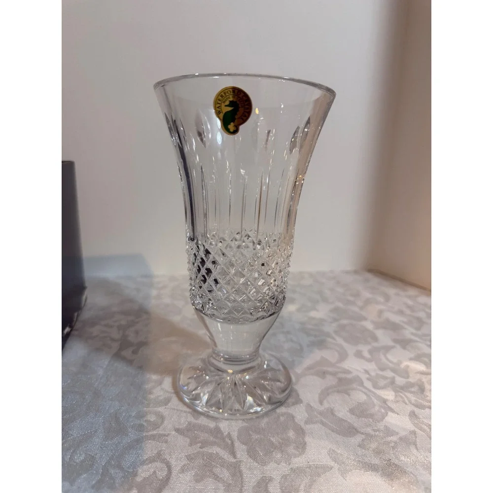 Waterford Crystal Lismore Happy Birthday Footed Vase 7 Inch Clear Lead Glass Box